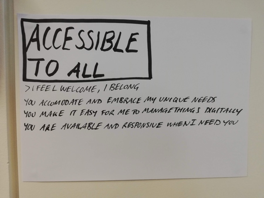 Hand-lettered Belong experience principle reading Accessible to all, I feel welcome, I belong