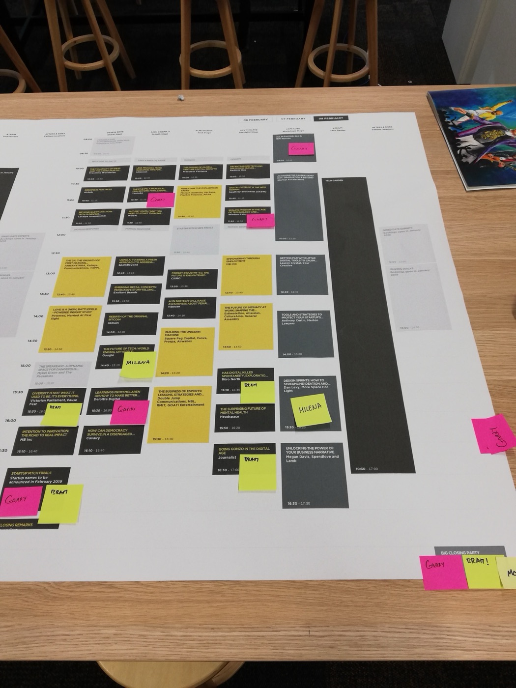 Grid of dark and yellow cards laid out on a table forming a prioritisation matrix